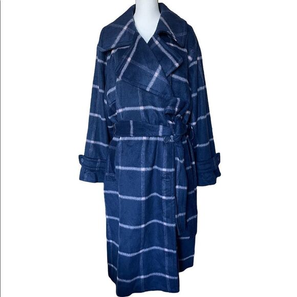 Ava & Viv Plus Size Double Breasted Wool Blend Coat Jacket Navy and Pink - Picture 4 of 5